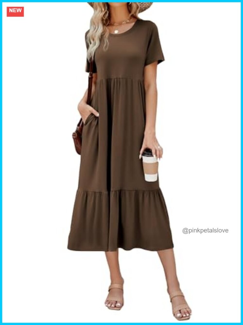 Women's Flowy Maxi Sundress Short Sleeve A-Line Beach Dress with Pockets